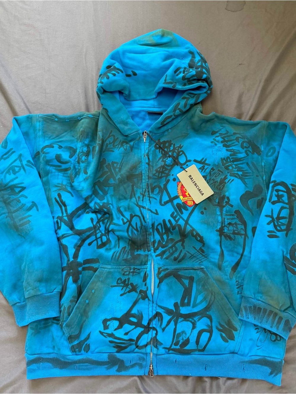 Balenciaga Blue Graffiti Zip Hoodie